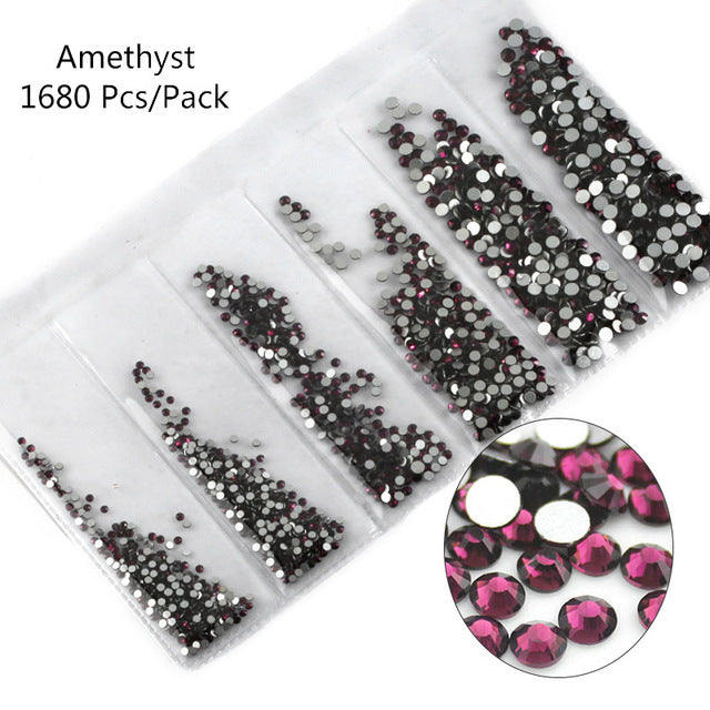 Multi-Size Glass Nail Rhinestones For Nails Art Decorations Crystals Strass Charms Partition Mixed Size Rhinestone Set