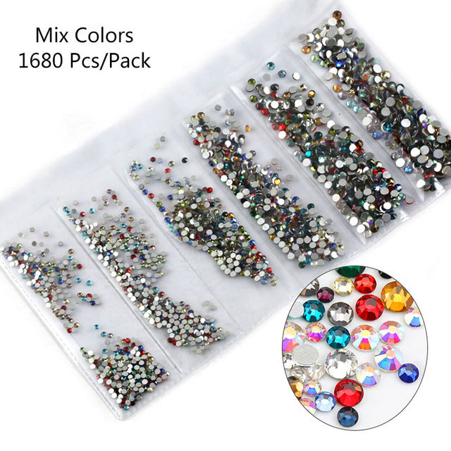 Multi-Size Glass Nail Rhinestones For Nails Art Decorations Crystals Strass Charms Partition Mixed Size Rhinestone Set
