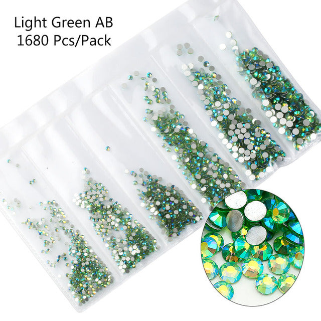 Multi-Size Glass Nail Rhinestones For Nails Art Decorations Crystals Strass Charms Partition Mixed Size Rhinestone Set