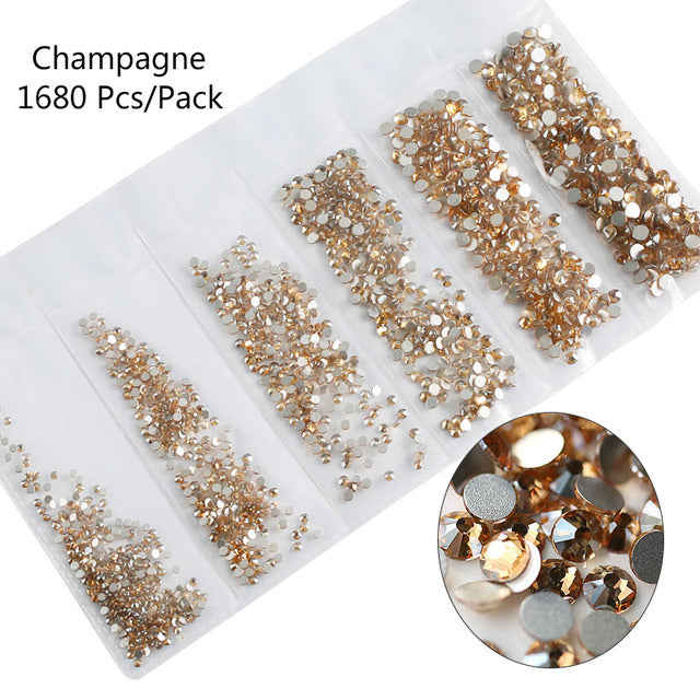 Multi-Size Glass Nail Rhinestones For Nails Art Decorations Crystals Strass Charms Partition Mixed Size Rhinestone Set
