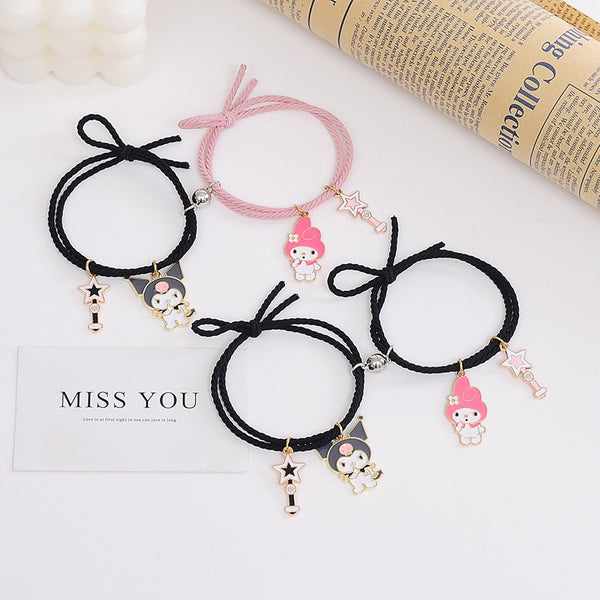QiLuxy 2pcs\Set Cute Cartoon Couple Bracelet Magnet Ball Hand Men and Women Gift Friendship Charms Elastic Rope Jewelry