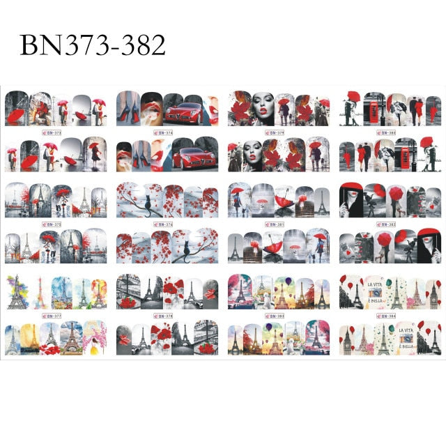 12 Designs summer flower leaf Nail Water Decals Sexy lips finger Sexy girl Transfer Slider Russia Words Manicure Tattoos Set