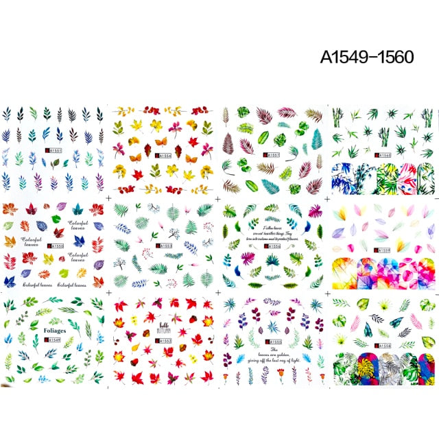 12 Designs summer flower leaf Nail Water Decals Sexy lips finger Sexy girl Transfer Slider Russia Words Manicure Tattoos Set