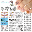 12 Designs summer flower leaf Nail Water Decals Sexy lips finger Sexy girl Transfer Slider Russia Words Manicure Tattoos Set