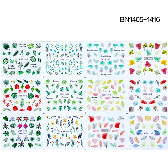 12 Designs summer flower leaf Nail Water Decals Sexy lips finger Sexy girl Transfer Slider Russia Words Manicure Tattoos Set