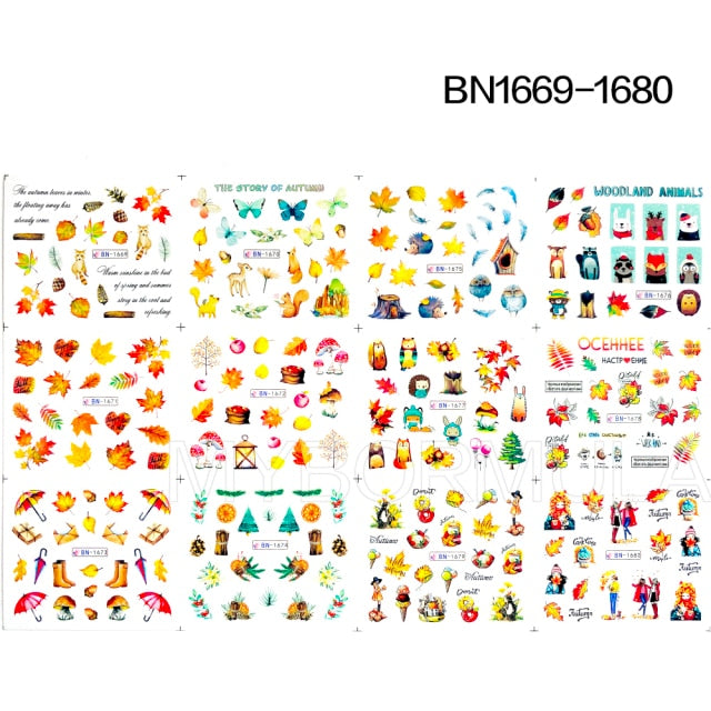 12 Designs summer flower leaf Nail Water Decals Sexy lips finger Sexy girl Transfer Slider Russia Words Manicure Tattoos Set