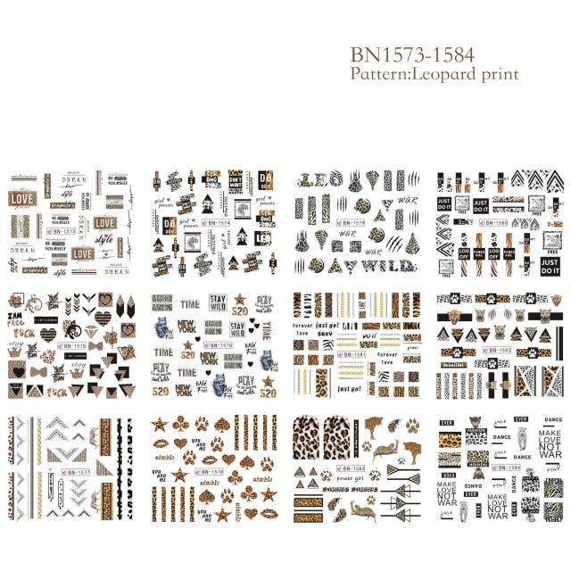 12 Designs summer flower leaf Nail Water Decals Sexy lips finger Sexy girl Transfer Slider Russia Words Manicure Tattoos Set