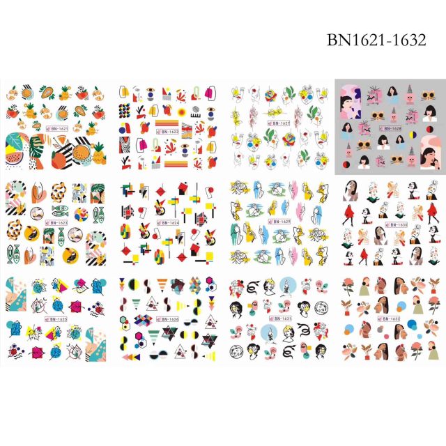 12 Designs summer flower leaf Nail Water Decals Sexy lips finger Sexy girl Transfer Slider Russia Words Manicure Tattoos Set