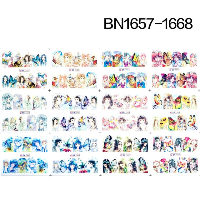 12 Designs summer flower leaf Nail Water Decals Sexy lips finger Sexy girl Transfer Slider Russia Words Manicure Tattoos Set