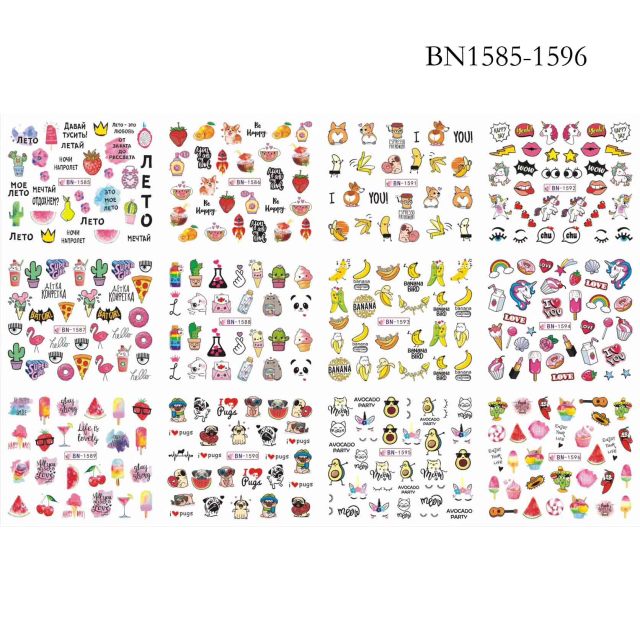 12 Designs summer flower leaf Nail Water Decals Sexy lips finger Sexy girl Transfer Slider Russia Words Manicure Tattoos Set