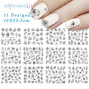 12 Designs summer flower leaf Nail Water Decals Sexy lips finger Sexy girl Transfer Slider Russia Words Manicure Tattoos Set