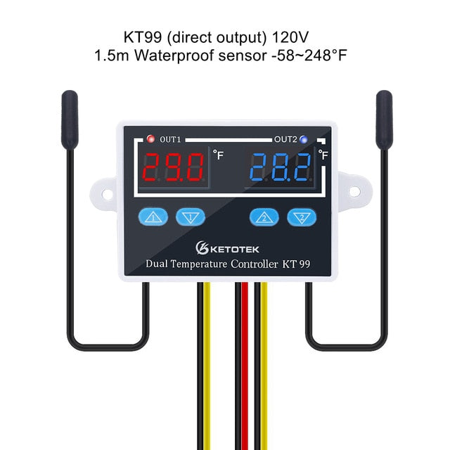 STC-3008 KT99 Dual Digital Temperature Controller Two Relay Output 12V 24V 220V Thermoregulator Thermostat With Heater Cooler