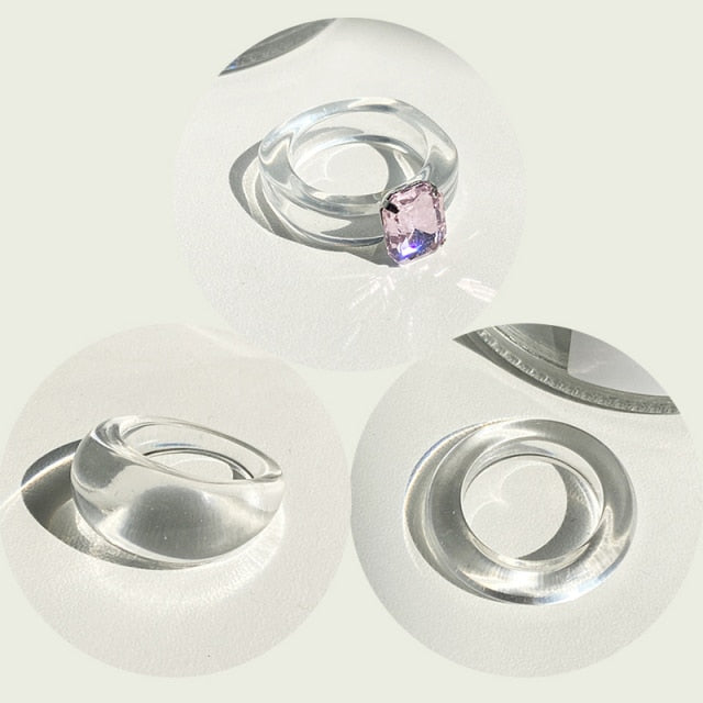 17KM 3pcs Korean Geometric Transparent Resin Acrylic Rings Set For Women Fashion Crystal Rings 2021 Trend Jewelry Gifts