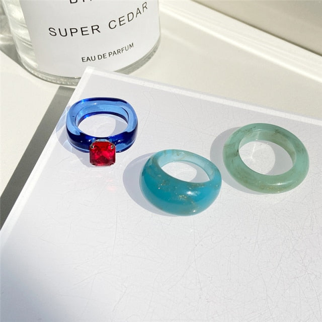 17KM 3pcs Korean Geometric Transparent Resin Acrylic Rings Set For Women Fashion Crystal Rings 2021 Trend Jewelry Gifts