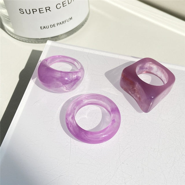 17KM 3pcs Korean Geometric Transparent Resin Acrylic Rings Set For Women Fashion Crystal Rings 2021 Trend Jewelry Gifts
