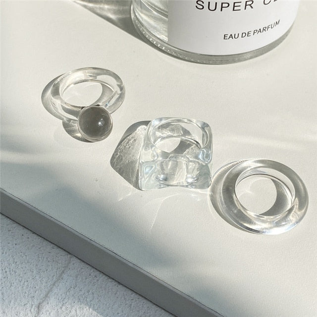 17KM 3pcs Korean Geometric Transparent Resin Acrylic Rings Set For Women Fashion Crystal Rings 2021 Trend Jewelry Gifts