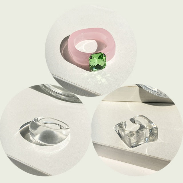 17KM 3pcs Korean Geometric Transparent Resin Acrylic Rings Set For Women Fashion Crystal Rings 2021 Trend Jewelry Gifts
