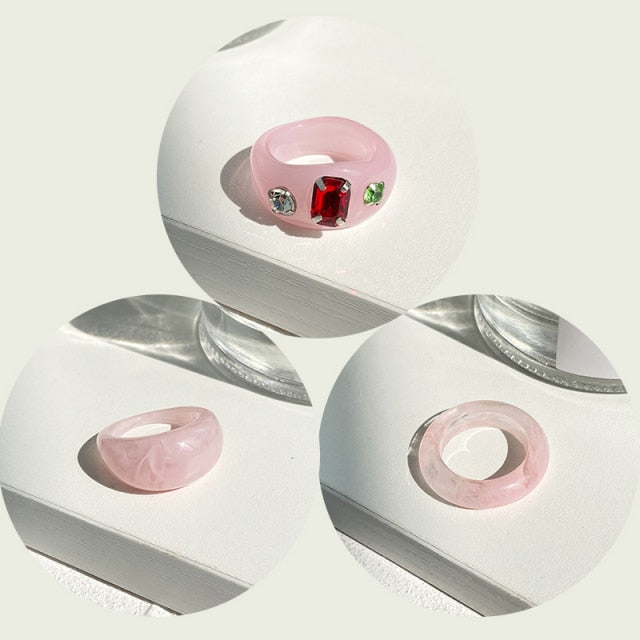 17KM 3pcs Korean Geometric Transparent Resin Acrylic Rings Set For Women Fashion Crystal Rings 2021 Trend Jewelry Gifts
