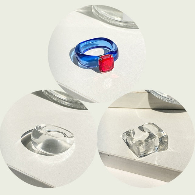 17KM 3pcs Korean Geometric Transparent Resin Acrylic Rings Set For Women Fashion Crystal Rings 2021 Trend Jewelry Gifts