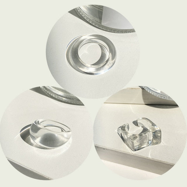 17KM 3pcs Korean Geometric Transparent Resin Acrylic Rings Set For Women Fashion Crystal Rings 2021 Trend Jewelry Gifts