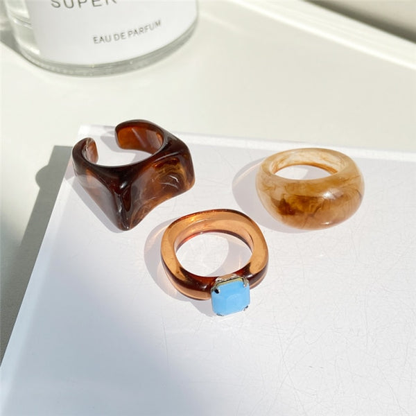17KM 3pcs Korean Geometric Transparent Resin Acrylic Rings Set For Women Fashion Crystal Rings 2021 Trend Jewelry Gifts