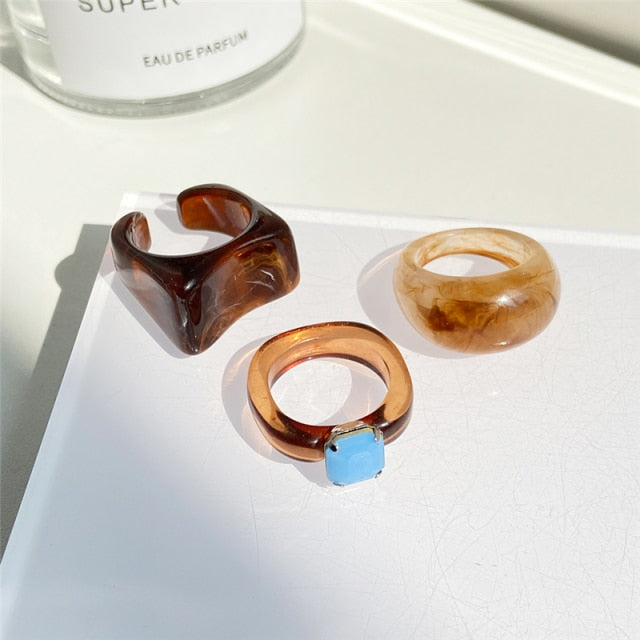 17KM 3pcs Korean Geometric Transparent Resin Acrylic Rings Set For Women Fashion Crystal Rings 2021 Trend Jewelry Gifts