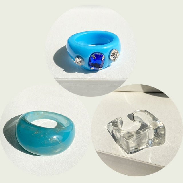 17KM 3pcs Korean Geometric Transparent Resin Acrylic Rings Set For Women Fashion Crystal Rings 2021 Trend Jewelry Gifts