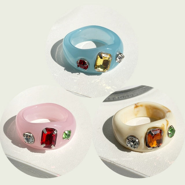 17KM 3pcs Korean Geometric Transparent Resin Acrylic Rings Set For Women Fashion Crystal Rings 2021 Trend Jewelry Gifts