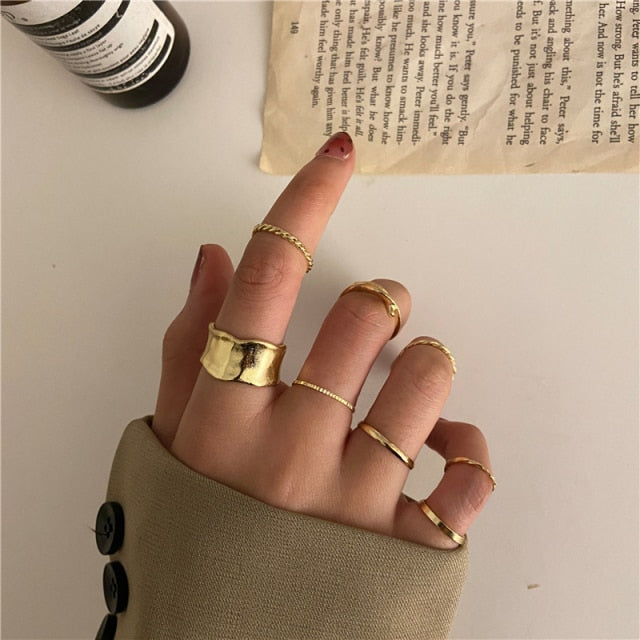 17KM Bohemian Gold Chain Rings Set For Women Fashion Boho Coin Snake Moon Rings Party 2021 Trend Jewelry Gift