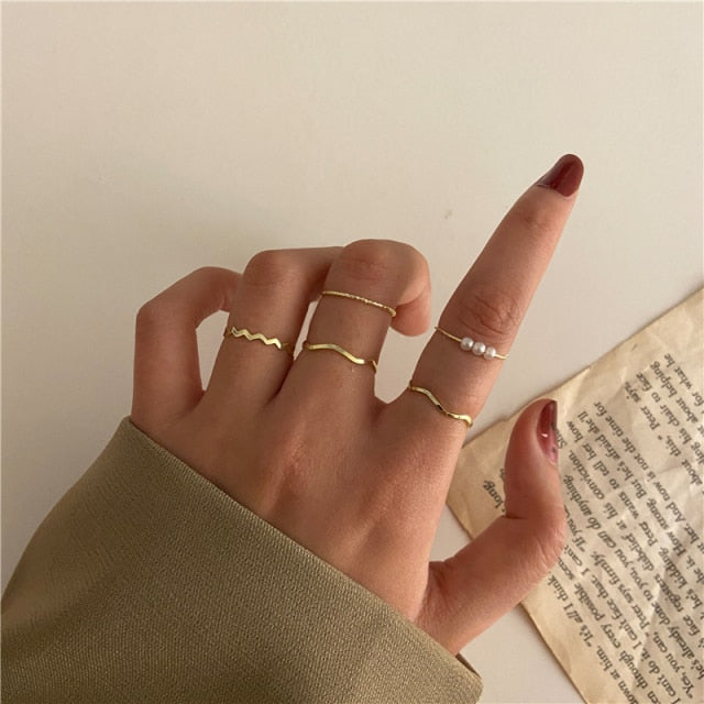 17KM Bohemian Gold Chain Rings Set For Women Fashion Boho Coin Snake Moon Rings Party 2021 Trend Jewelry Gift