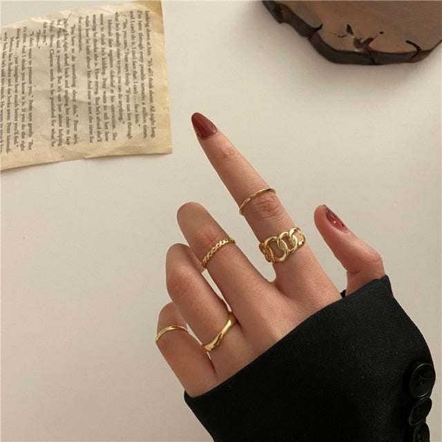 17KM Bohemian Gold Chain Rings Set For Women Fashion Boho Coin Snake Moon Rings Party 2021 Trend Jewelry Gift