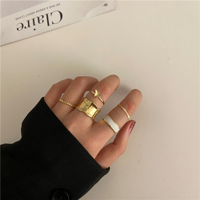 17KM Bohemian Gold Chain Rings Set For Women Fashion Boho Coin Snake Moon Rings Party 2021 Trend Jewelry Gift