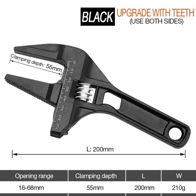 DTBD Multi-function Short Handle Universal Wrench Large Opening Bathroom Pipe Wrench  Adjustable Aluminum Alloy Repair Tool