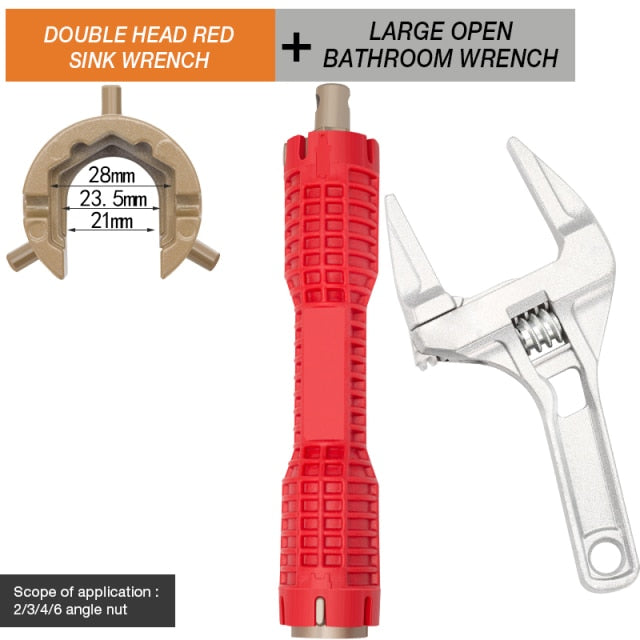 DTBD Multi-function Short Handle Universal Wrench Large Opening Bathroom Pipe Wrench  Adjustable Aluminum Alloy Repair Tool