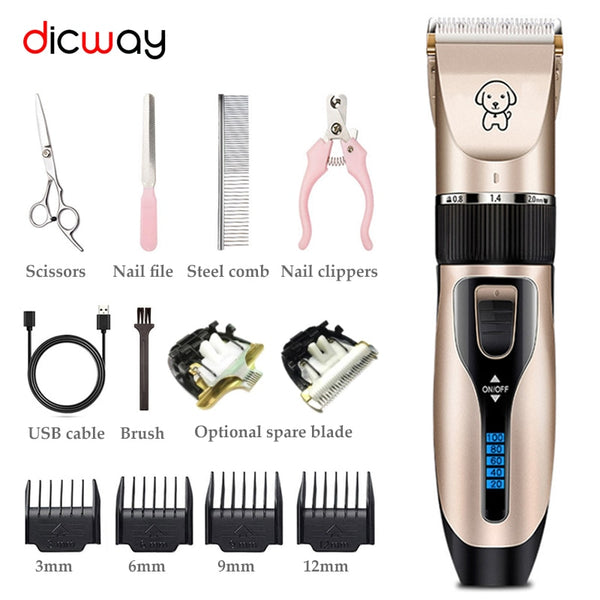 Dicway Pet Cat Hair Clippers for dogs Rechargeable Grooming Shaver professional Set Electric Shear Hair Trimmer for Animal kit