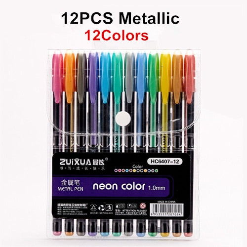 12Pcs/Set Gel Pen Set Glitter Gel Pens For School Office Adult Coloring Book Journals Drawing Doodling Art Markers Promotion Pen