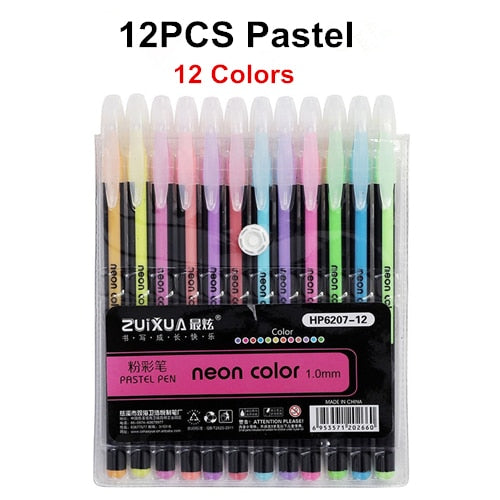12Pcs/Set Gel Pen Set Glitter Gel Pens For School Office Adult Coloring Book Journals Drawing Doodling Art Markers Promotion Pen