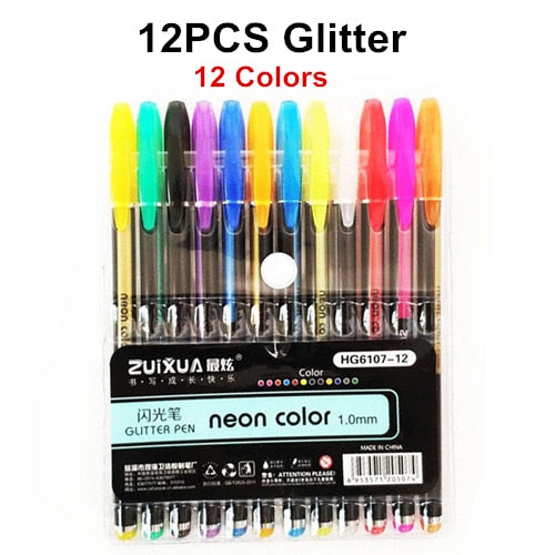 12Pcs/Set Gel Pen Set Glitter Gel Pens For School Office Adult Coloring Book Journals Drawing Doodling Art Markers Promotion Pen