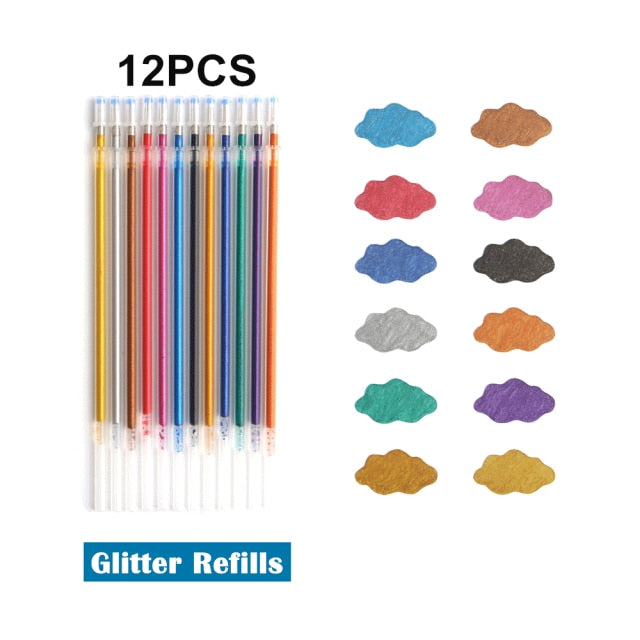 12Pcs/Set Gel Pen Set Glitter Gel Pens For School Office Adult Coloring Book Journals Drawing Doodling Art Markers Promotion Pen