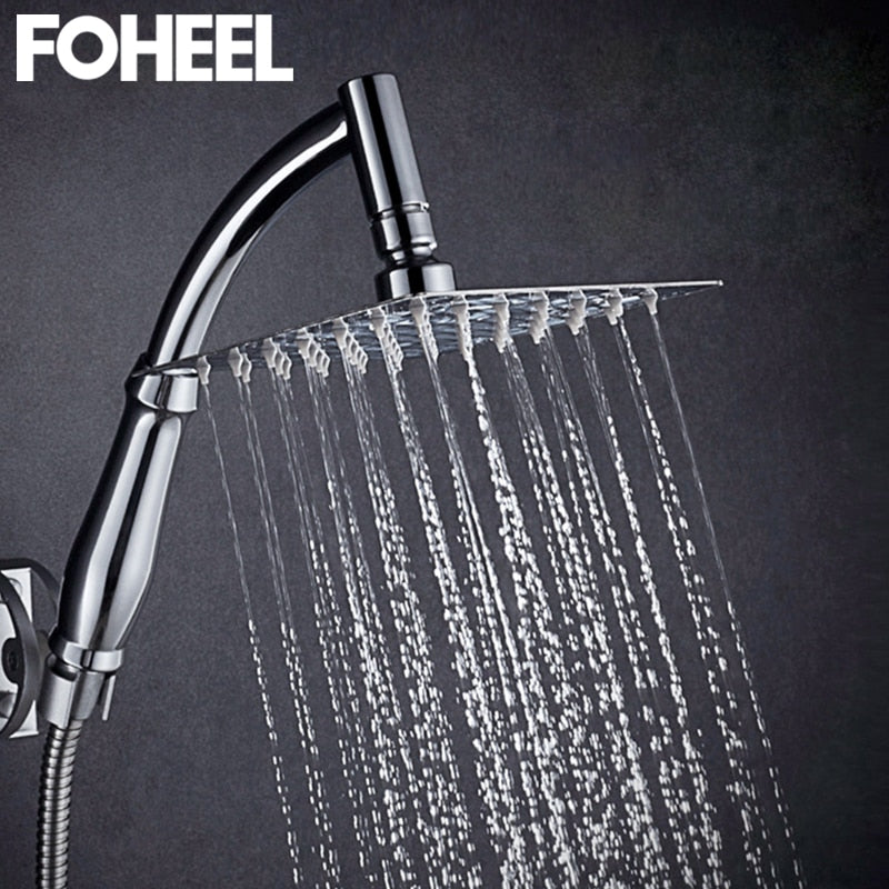 FOHEEL 6 and 8 inch shower head stainless steel shower head water saving bathroom rain spa square handheld shower head