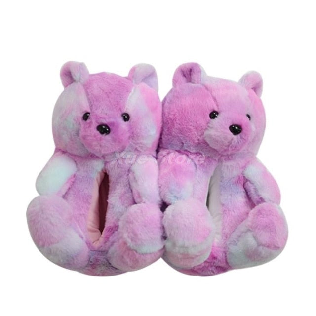 Teddy Bear women christmas plush slippers Cartoon Cute Bear House Slipper Furry Faux Fur Slides Woman Furry Flip Flop Shoes