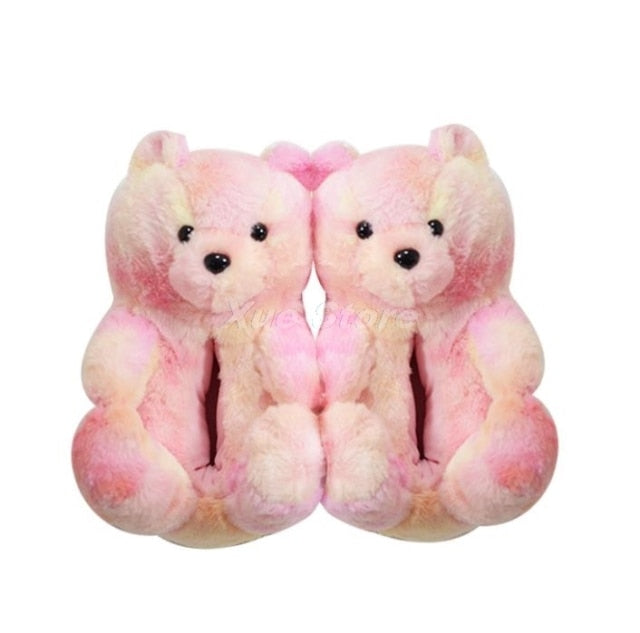 Teddy Bear women christmas plush slippers Cartoon Cute Bear House Slipper Furry Faux Fur Slides Woman Furry Flip Flop Shoes