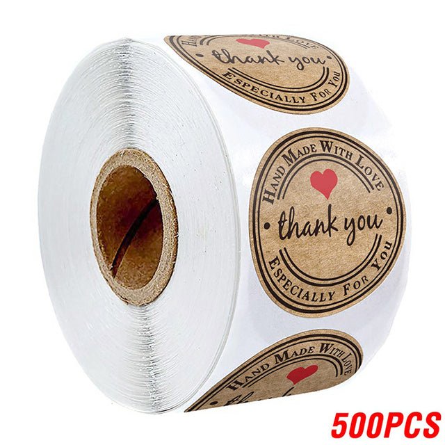 100-500pcs Vintage Kraft Paper Stickers Scrapbook Gift Stationery Label Stickers Handmade With Love Thank You For The Stickers