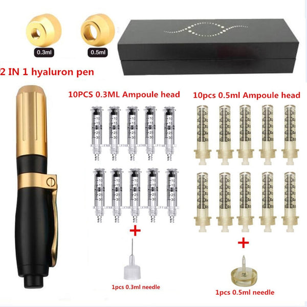 2 in 1 hyaluronic pen with 10pcs Syringe 2 needle free atomizer hyaluron injection pen lip wrinkle remova for Tattoo Tip filler
