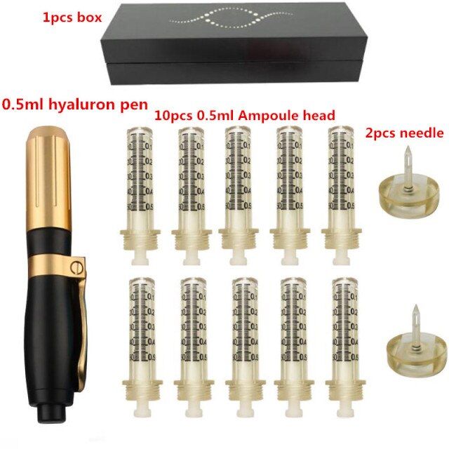 2 in 1 hyaluronic pen with 10pcs Syringe 2 needle free atomizer hyaluron injection pen lip wrinkle remova for Tattoo Tip filler