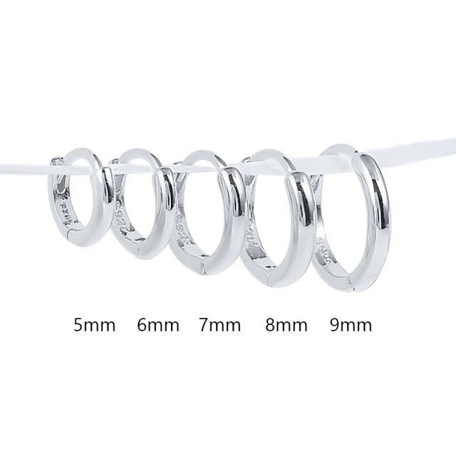 CANNER 5/6/7/8/9mm Real 925 Sterling Silver Hoop Earrings for Women Piercing Earings Round Circle Earring Jewelry pendientes