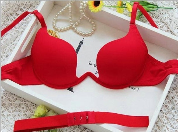 Japanese Deep V Push Up Sexy Bra Underwire Underwear Women Soutien Gorge Thin Half Cup Solid Color Lingerie Beautiful Back