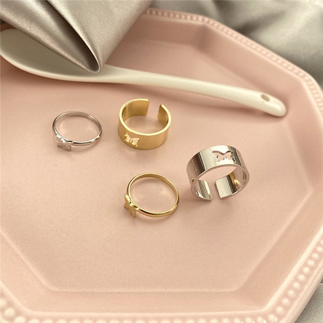 Minimalism Gold Color Round Geometric Finger Rings Set for Women 2021 Classic Circle Open Ring Joint Ring Female Jewelry