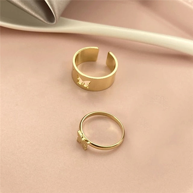 Minimalism Gold Color Round Geometric Finger Rings Set for Women 2021 Classic Circle Open Ring Joint Ring Female Jewelry