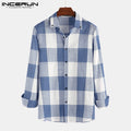 INCERUN Fashion Plaid Men Shirt Casual Long Sleeve Lapel Blouse Fitness Chic Brand Streetwear Shirts Men Camisa Masculina S-5XL
